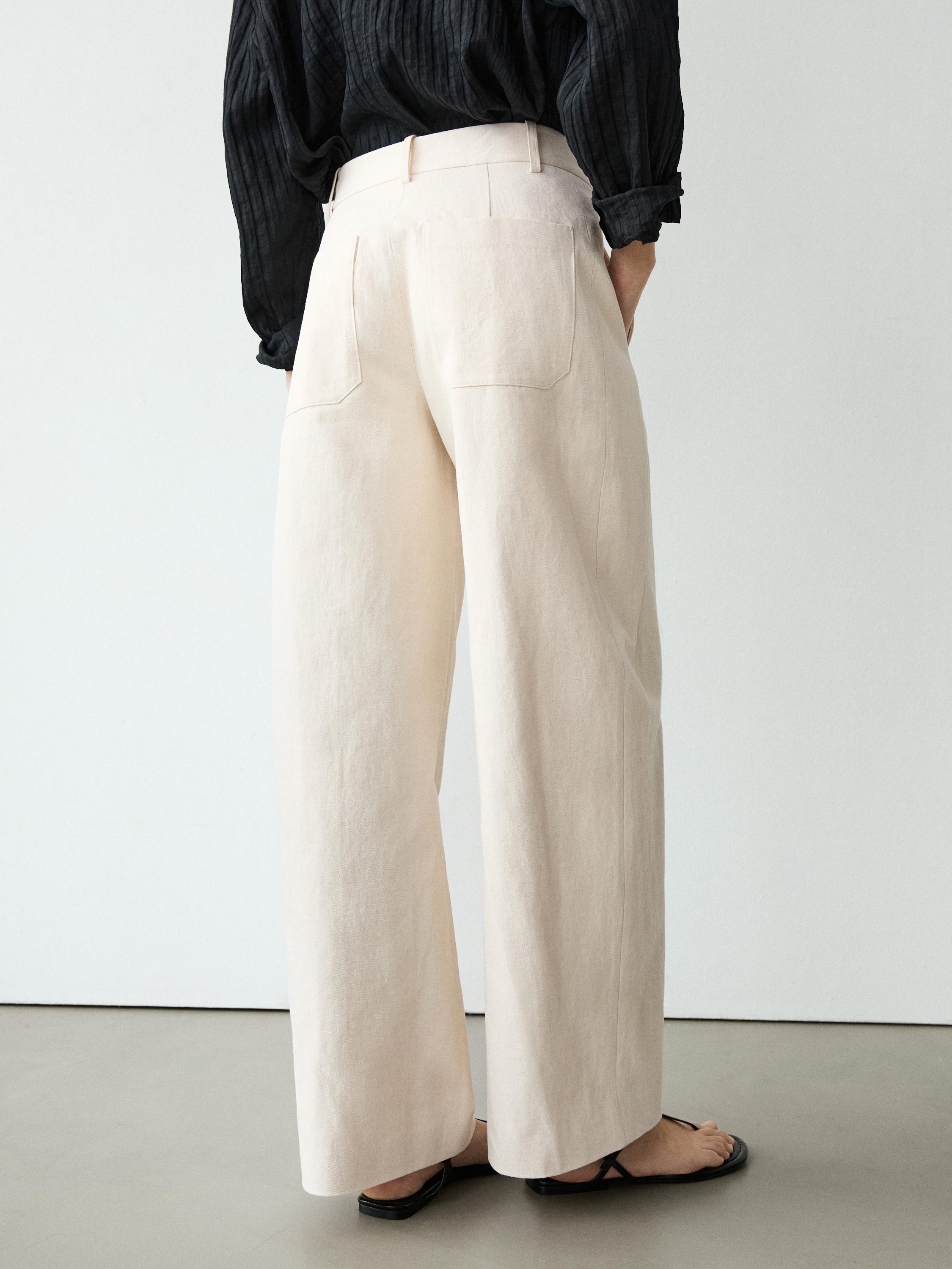 Linen and cotton barrel fit trousers